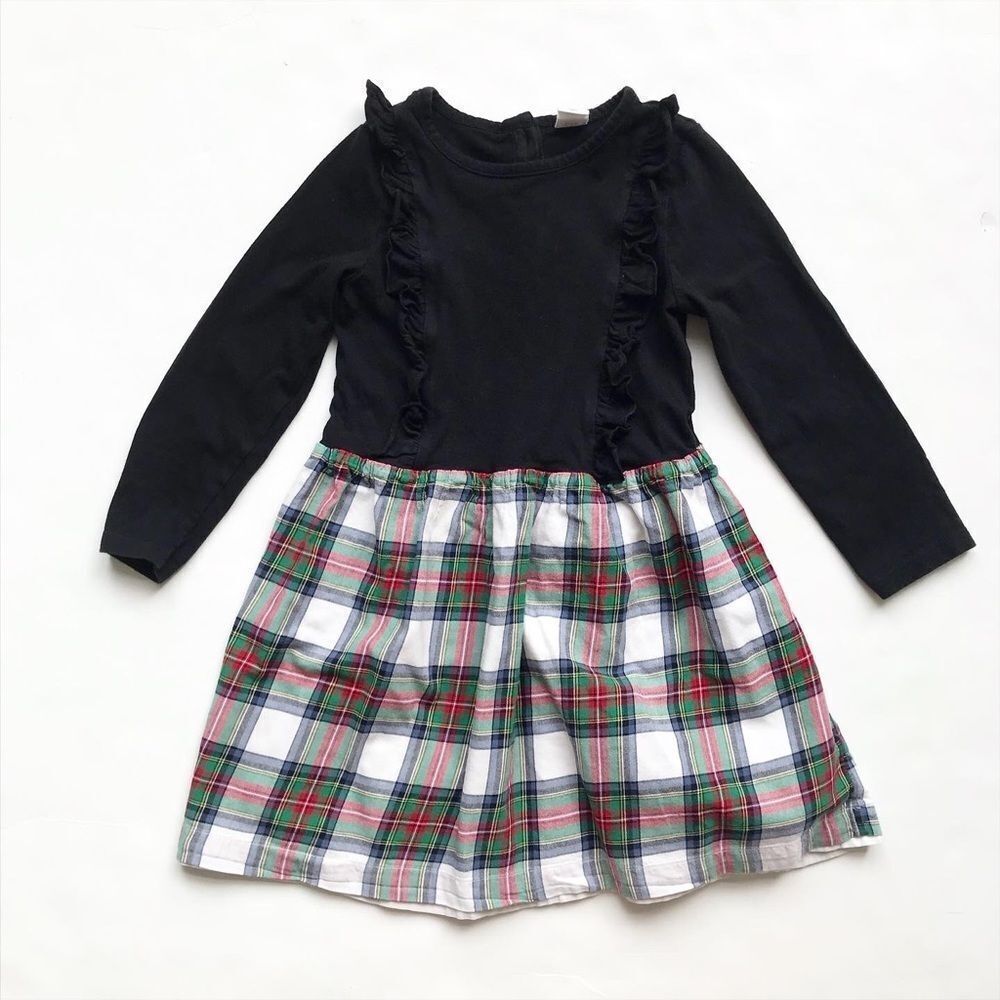 Babygap tartan plaid skirt/solid mix dress GUC 5T